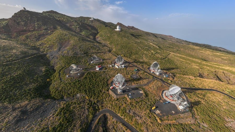 Four Giant Mirrors on La Palma Search the Sky for a Faint Blue Glow