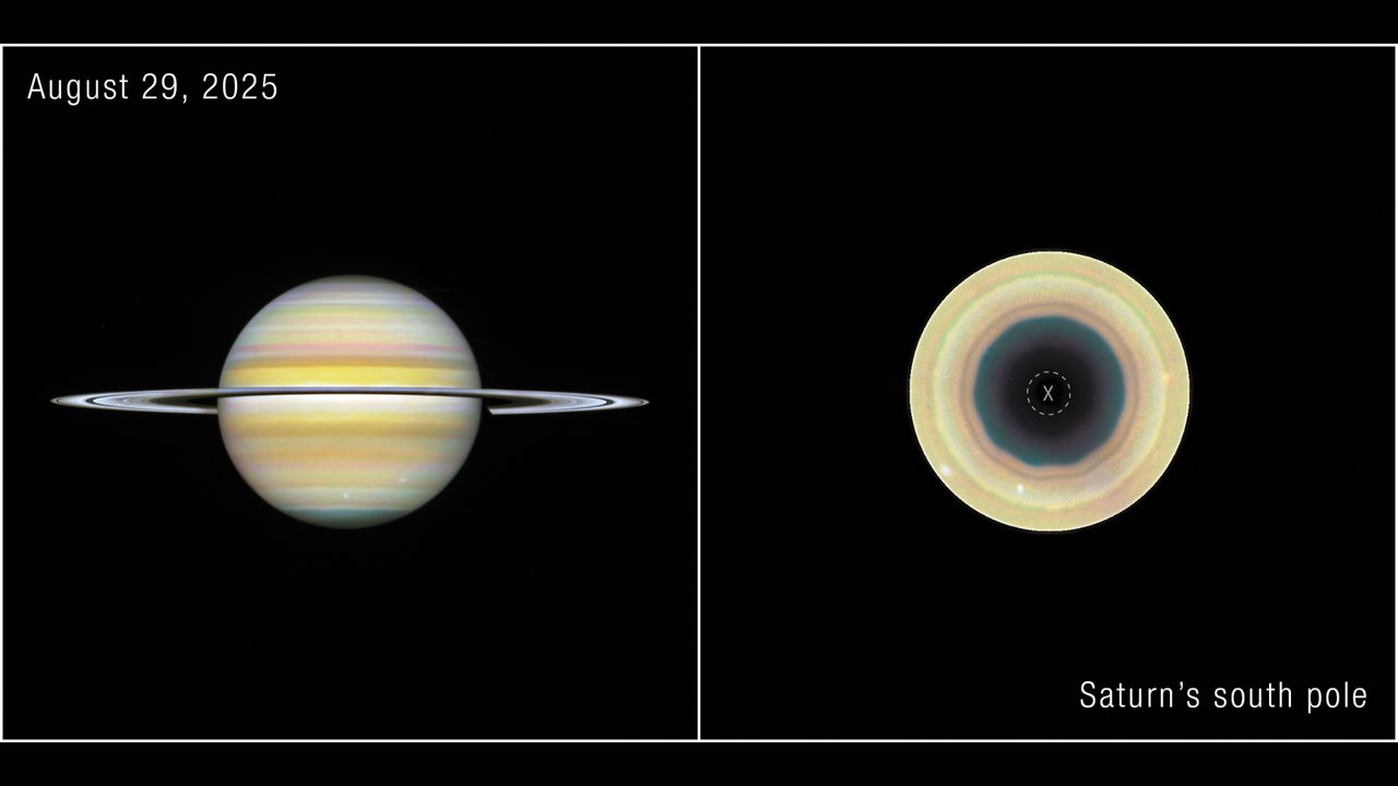 Hubble data reveal growing 10-sided pattern around Saturn's south pole