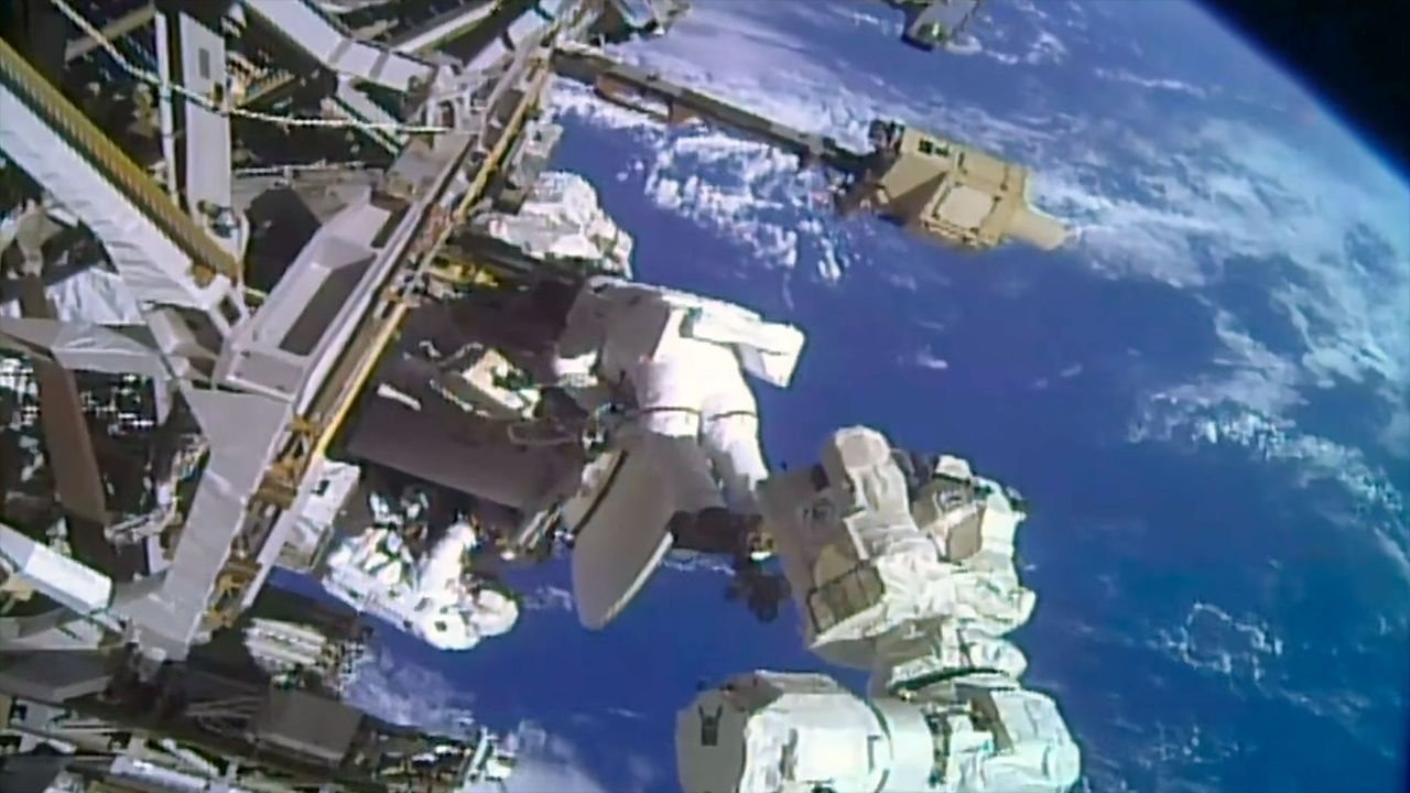 Two astronauts complete spacewalk to replace ISS antenna